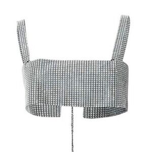 Sparkly Rhinestone Women's Crop Top Bra Bustier Crystal Chain Detail